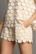 Umgee Full-Size Polka Dot Lace Shorts in women’s plus size from 6i6.com, perfect for stylish summer outfits or casual wear.