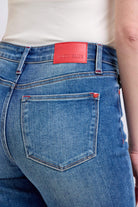 Judy Blue full-size plaid print cuff straight leg jeans with side pockets, featuring a stylish plaid design and comfortable fit, available at 6i6.com