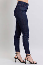 Judy Blue full-size skinny jeans with heart-shaped back pockets, offering a flattering fit and playful design, available at 6i6.com