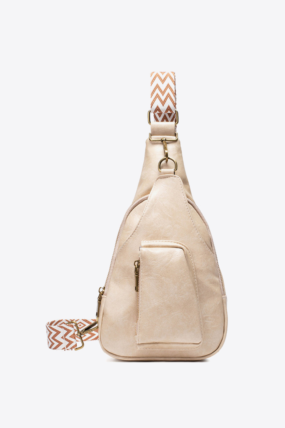 All The Feels PU Leather Sling Bag in beige with adjustable strap, featuring a solid pattern and spacious design.