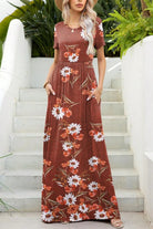 Printed Round Neck Short Sleeve Maxi Dress - 6i6