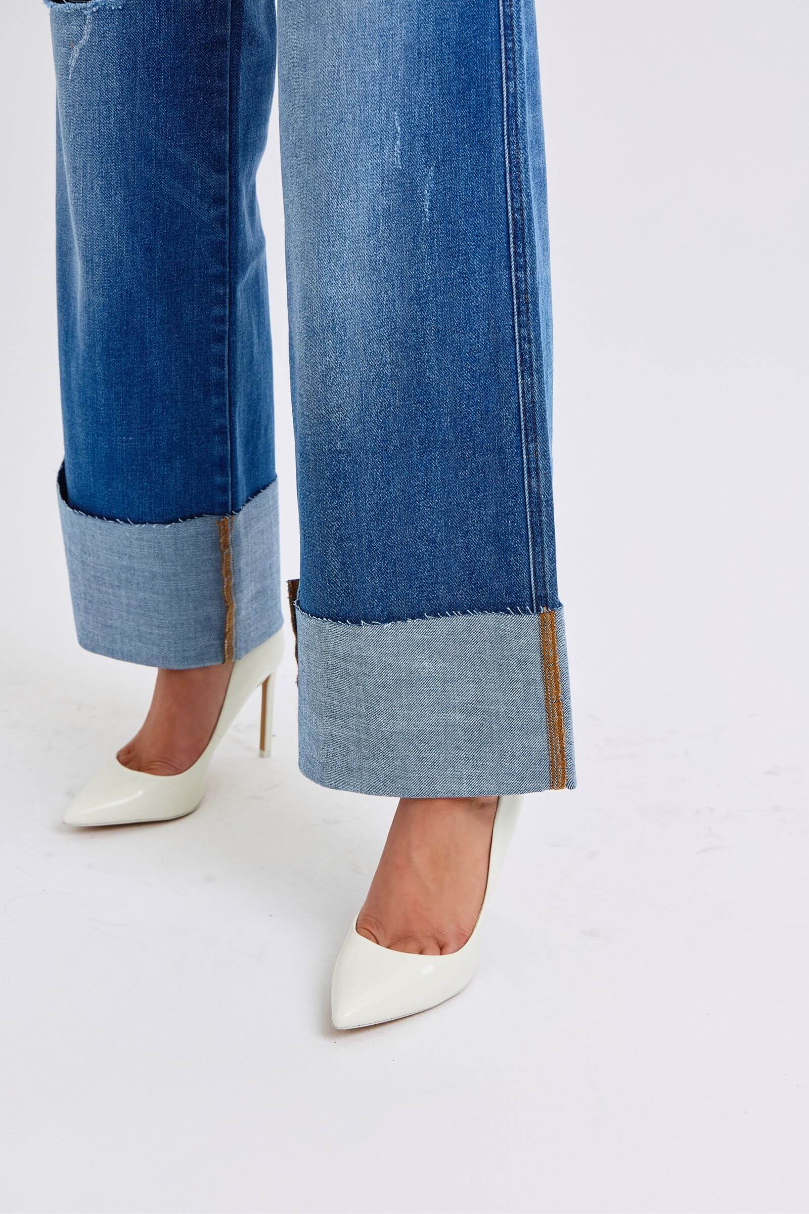 Judy Blue full-size distressed high waist wide leg jeans with a relaxed fit and stylish distressed details, available at 6i6.com