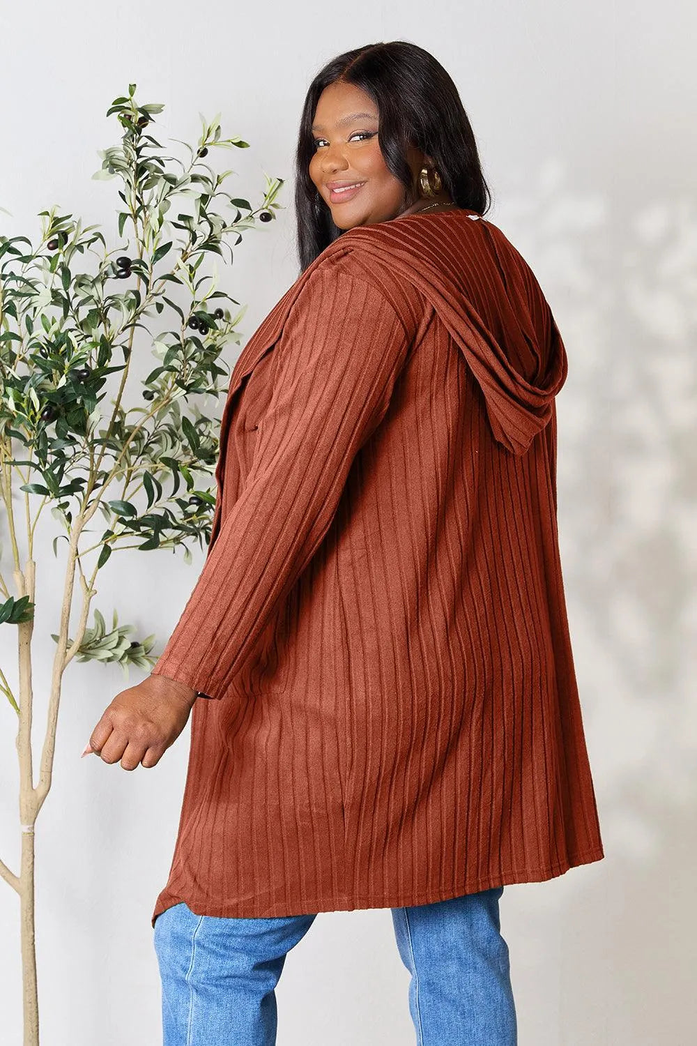 Basic Bae Full Size Hooded Sweater Cardigan - 6i6