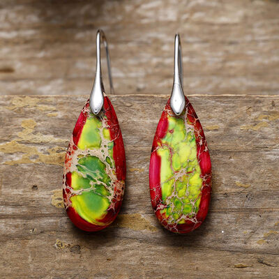 Teardrop-Shaped Natural Stone Dangle Earrings for women from 6i6.com, an elegant statement accessory for everyday or special occasions.