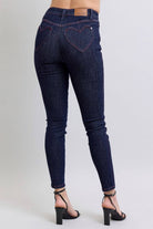 Judy Blue full-size skinny jeans with heart-shaped back pockets, offering a flattering fit and playful design, available at 6i6.com