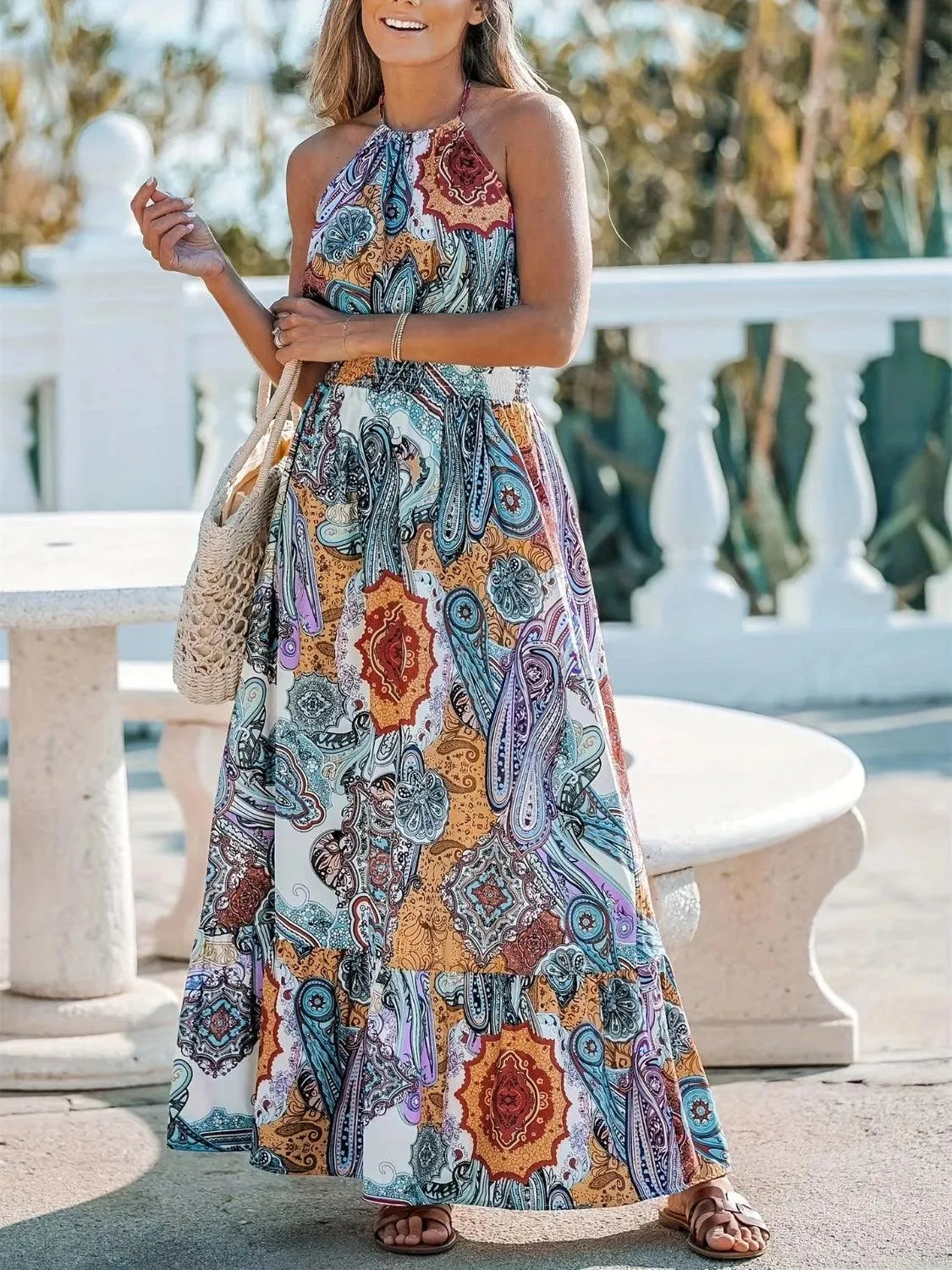 Printed Halter Neck Maxi Dress - 6i6