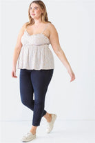 Zenobia Plus Size Frill Smocked Floral Sweetheart Neck Cami - 6i6