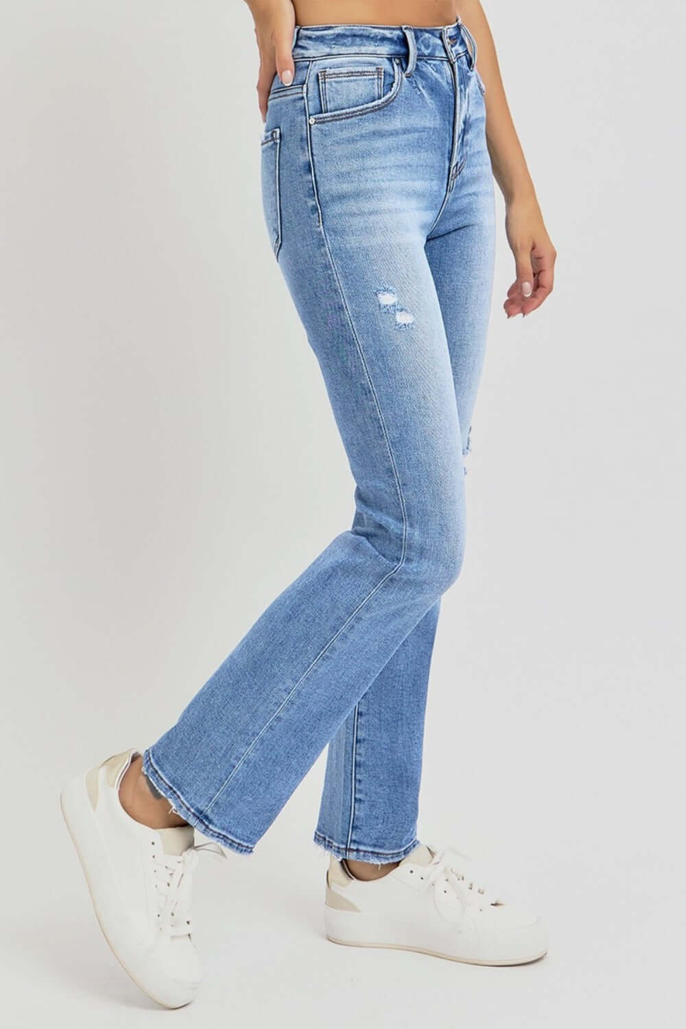 RISEN full-size distressed high-rise ankle straight jeans with a stylish distressed look and a flattering fit, available at 6i6.com