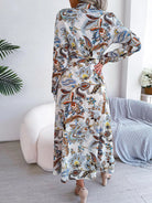 Tied Printed Long Sleeve Midi Dress - 6i6