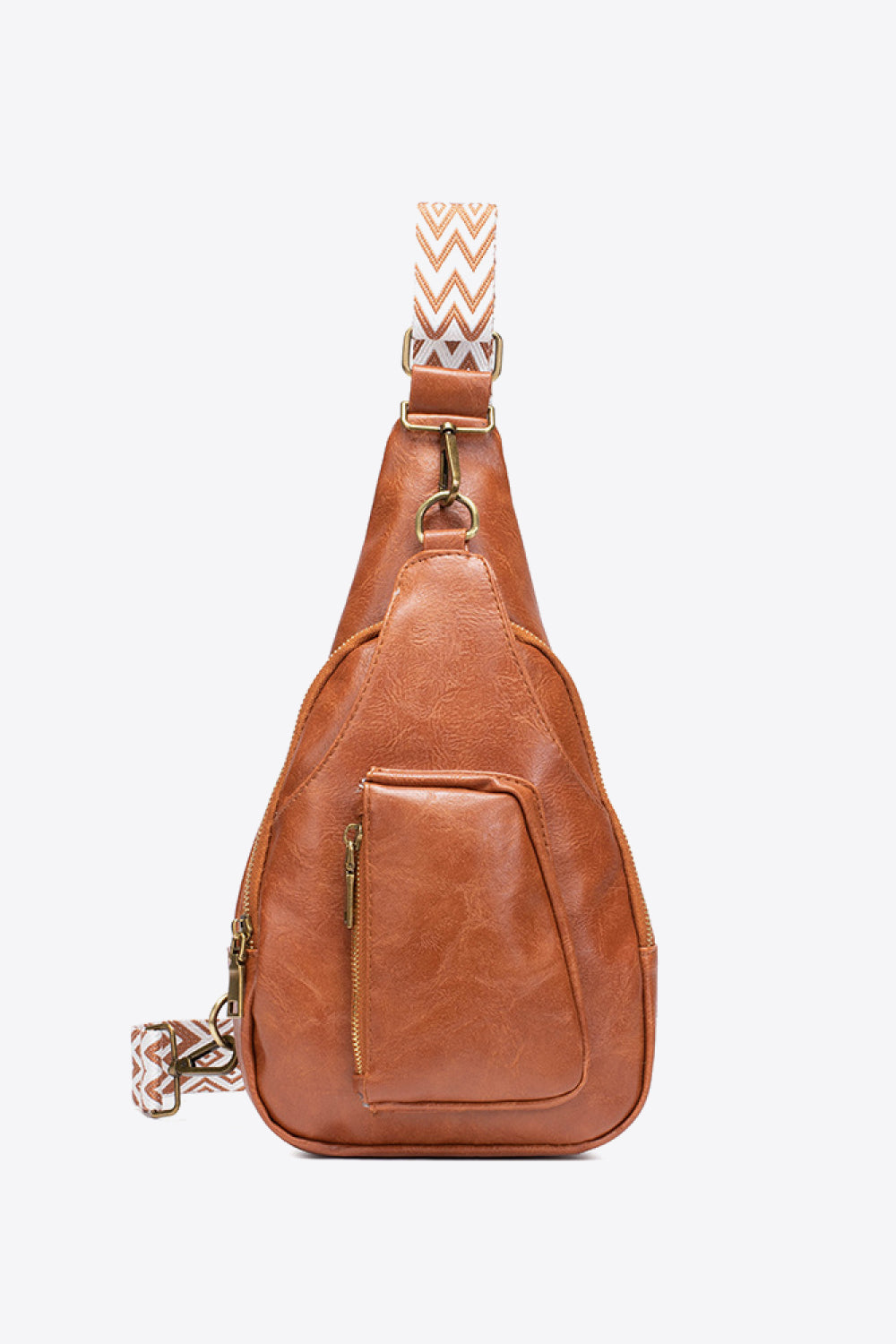 All The Feels PU Leather Sling Bag in tan with adjustable strap, featuring a stylish front pocket, perfect for daily use.