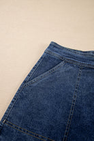Ashleigh Blue Faux-Wrapped Mini Denim Skort for women from 6i6.com, a trendy and versatile summer piece.