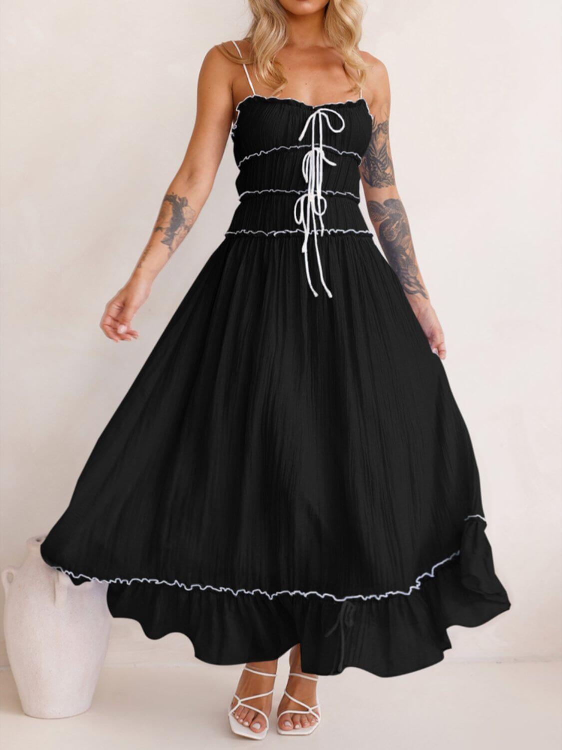 Devine frill ruffled hem midi cami dress with a flattering fit and elegant ruffled details, perfect for a casual or semi-formal look, available at 6i6.com