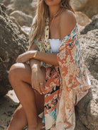 Printed Open Front Half Sleeve Cover-Up - 6i6