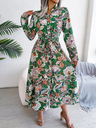 Tied Printed Long Sleeve Midi Dress - 6i6