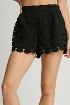 Umgee Full-Size Polka Dot Lace Shorts in plus size for women from 6i6.com, perfect for stylish summer outfits or casual wear.