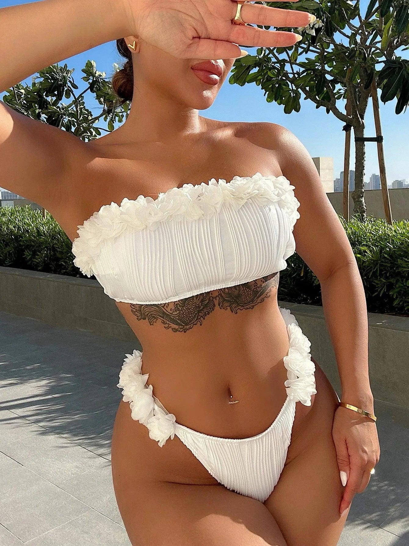 Applique Tie Back Two-Piece Bikini Set - 6i6
