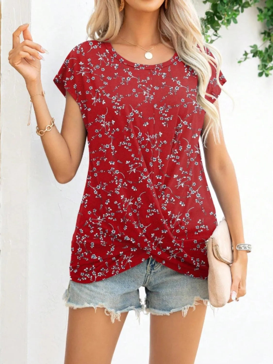 Printed Round Neck Short Sleeve T-Shirt - 6i6