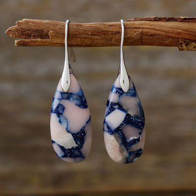 Teardrop-Shaped Natural Stone Dangle Earrings for women from 6i6.com, an elegant statement accessory for everyday or special occasions.