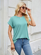 Florira Round Neck Short Sleeve T-Shirt for women from 6i6.com, a versatile and comfortable basic for everyday wear.