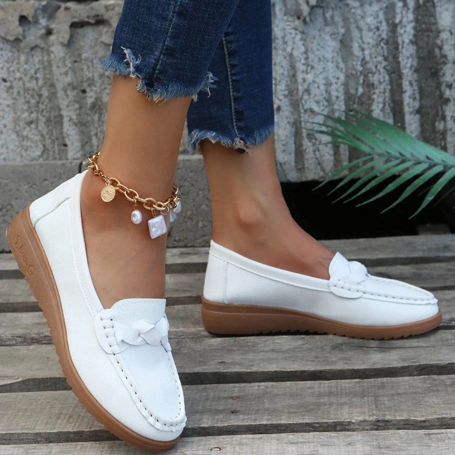 Weave Wedge Heeled Loafers - 6i6