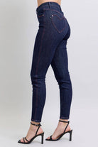 Judy Blue full-size skinny jeans with heart-shaped back pockets, offering a flattering fit and playful design, available at 6i6.com