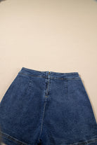 Ashleigh Blue Faux-Wrapped Mini Denim Skort for women from 6i6.com, a trendy and versatile summer piece.