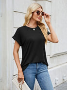 Florira Round Neck Short Sleeve T-Shirt for women from 6i6.com, a versatile and comfortable basic for everyday wear.
