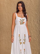 Floral Embroidered Sleeveless Maxi Dress for women from 6i6.com, perfect for breezy summer outings or elegant evening wear.