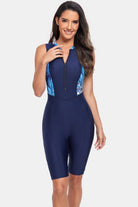 Printed Half Zip Sleeveless One Piece Swimwear - 6i6