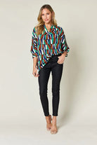 Double Take Full Size Geometric Notched Dolman Sleeve Top - 6i6