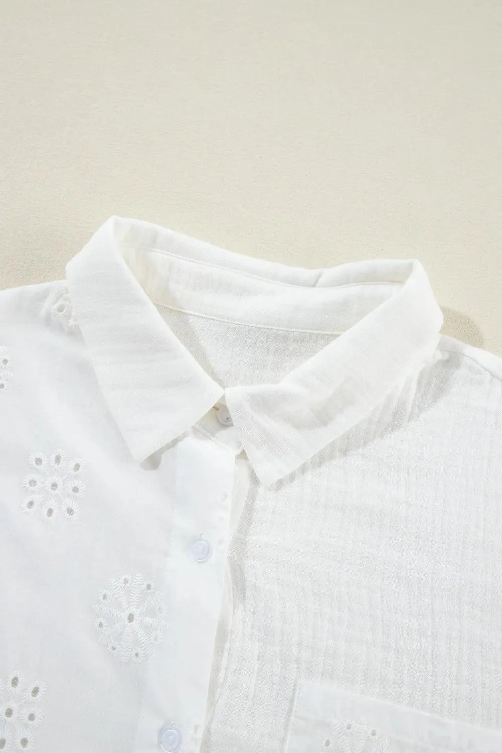 Eyelet Collared Neck Long Sleeve Shirt - 6i6