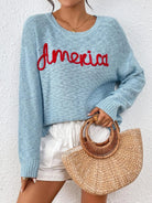 Letter Round Neck Long Sleeve Sweater - 6i6