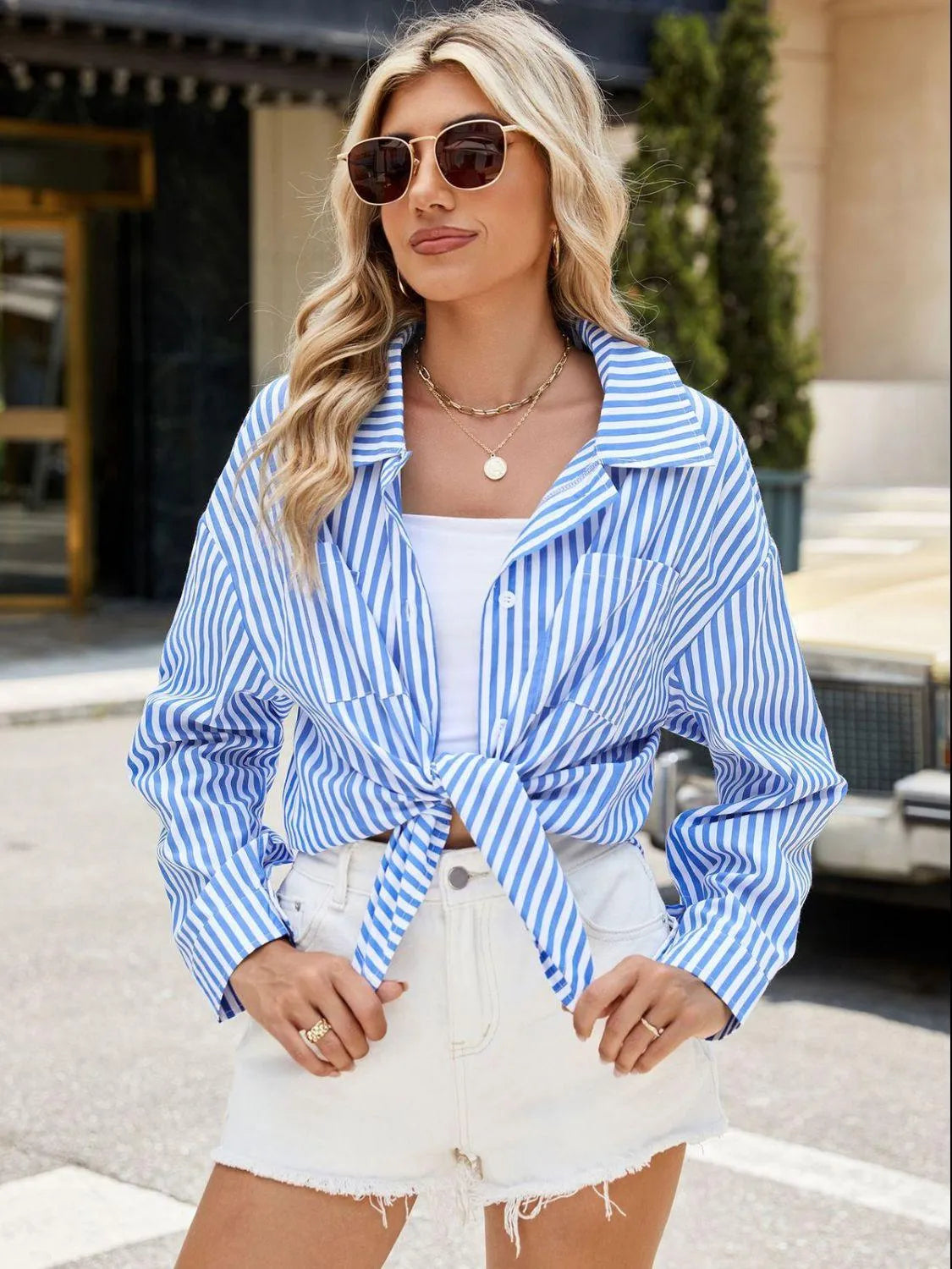 Striped Button Up Long Sleeve Shirt - 6i6