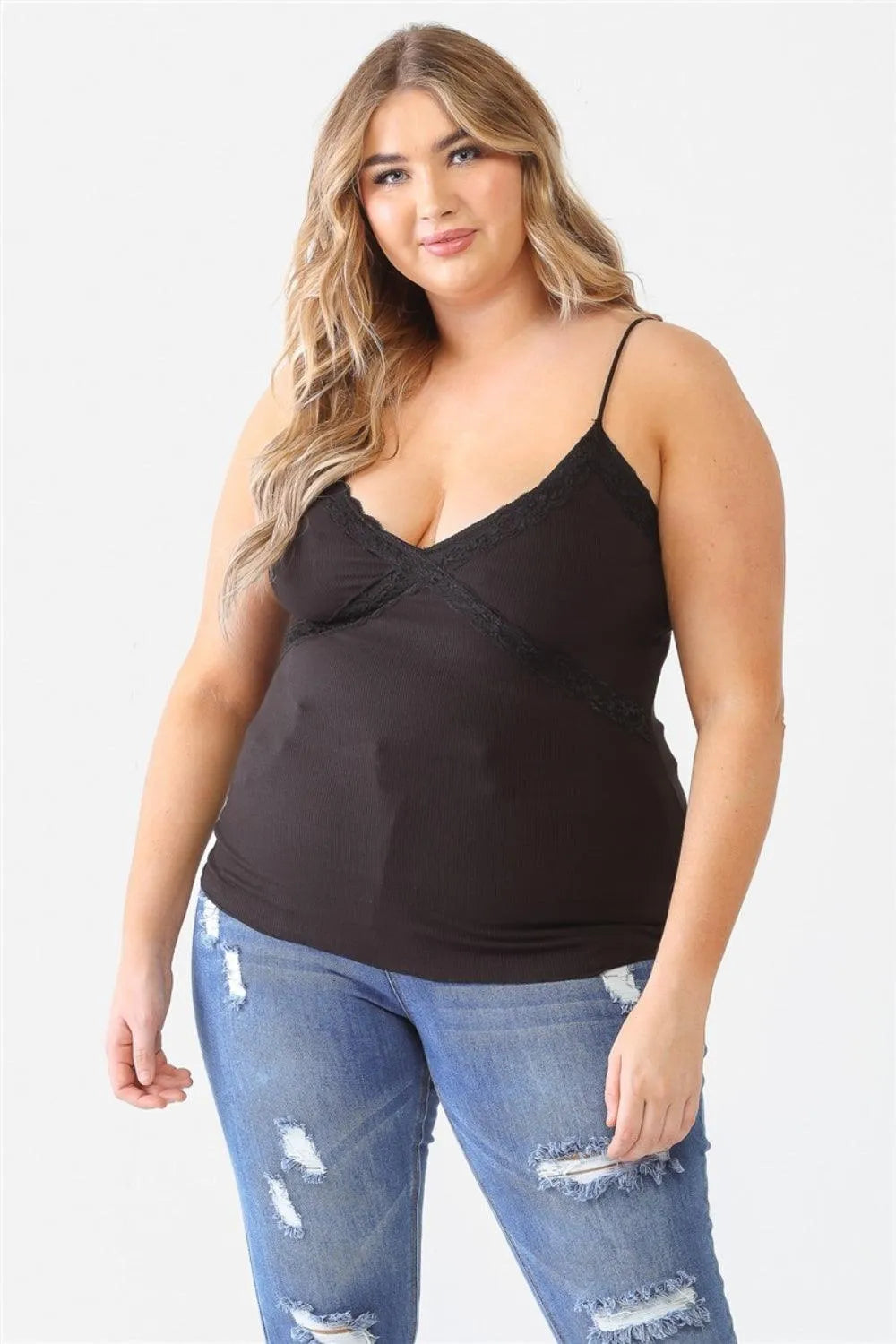 Zenobia Plus Size Lace Detail V-Neck Cami - 6i6