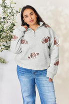 Full Size Sequin Football Half Zip Long Sleeve Sweatshirt - 6i6