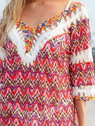 Fringe V-Neck Half Sleeve Cover-Up - 6i6