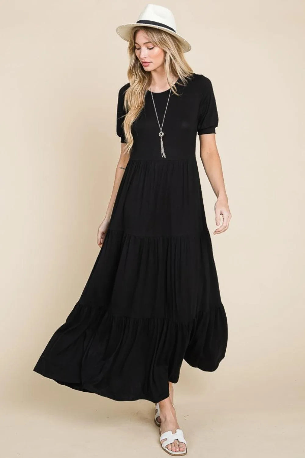 BOMBOM Short Sleeve Tiered Maxi Dress - 6i6