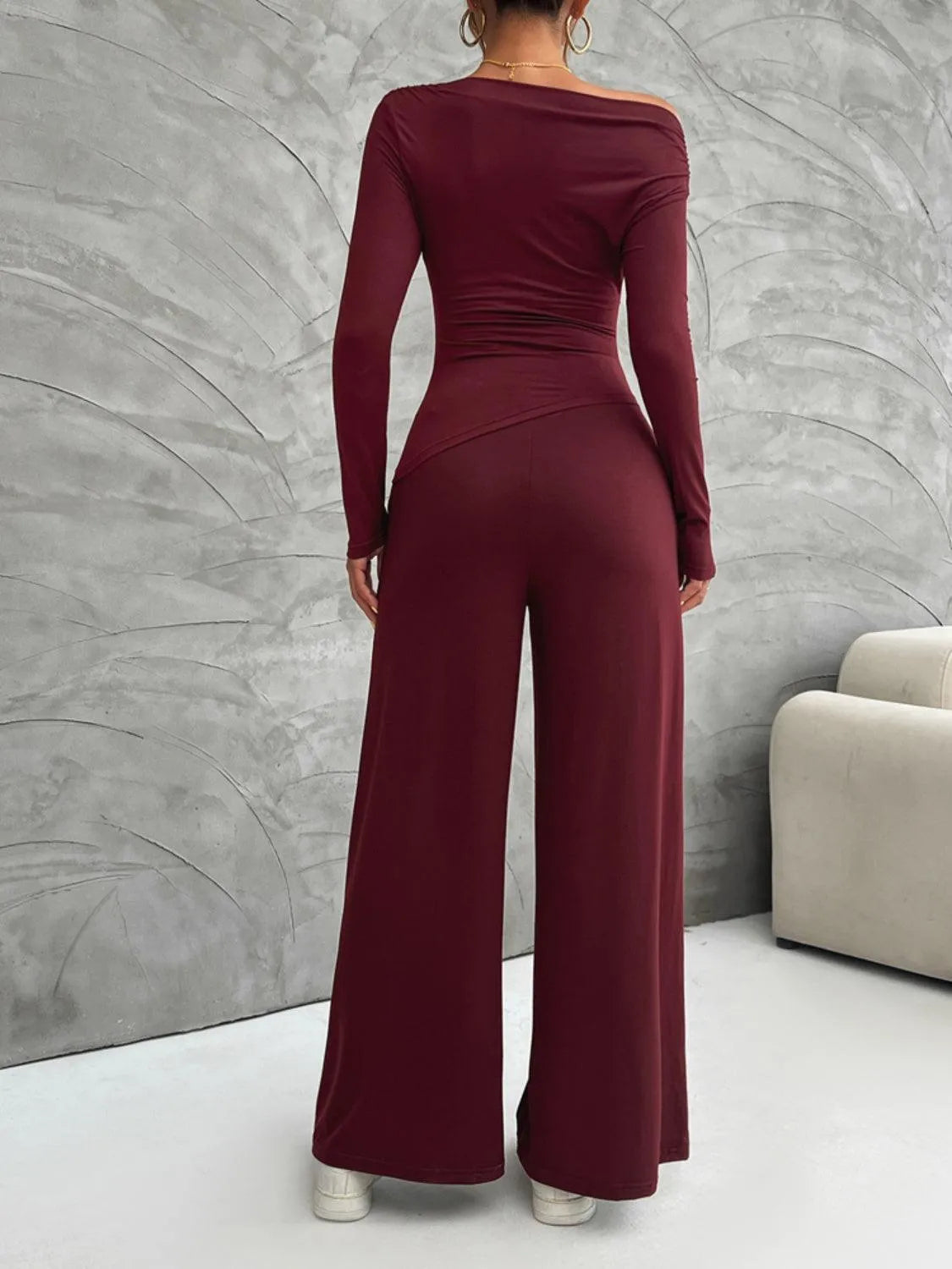 Long Sleeve Top and Wide Leg Pants Set - 6i6