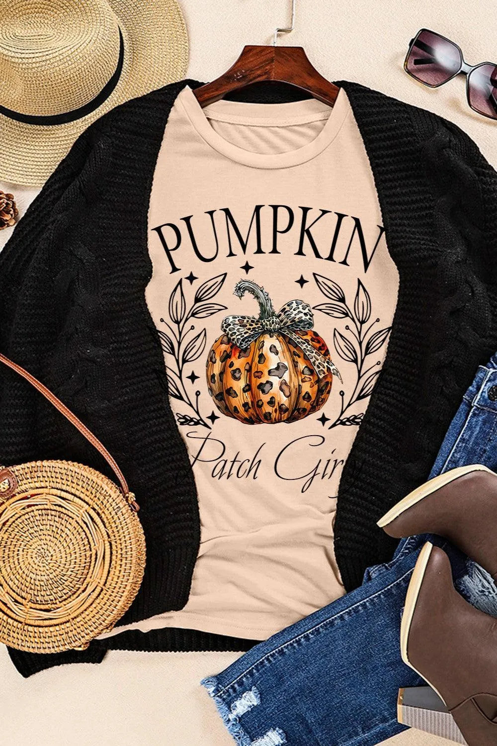 Pumpkin Graphic Round Neck Short Sleeve T-Shirt - 6i6