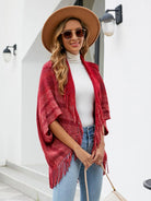 Fringe Detail Open Front Poncho - 6i6