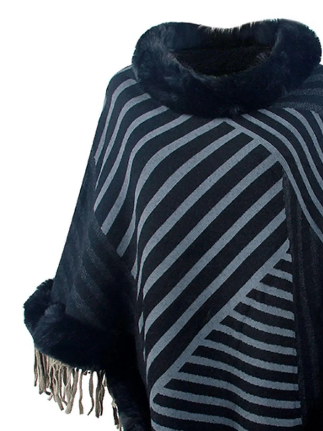 Striped Fringe Hem Poncho - 6i6