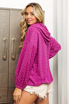 BiBi Brushed Checker Drawstring Long Sleeve Hoodie - 6i6