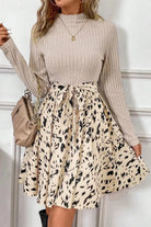 Tied Printed Mock Neck Long Sleeve Dress - 6i6