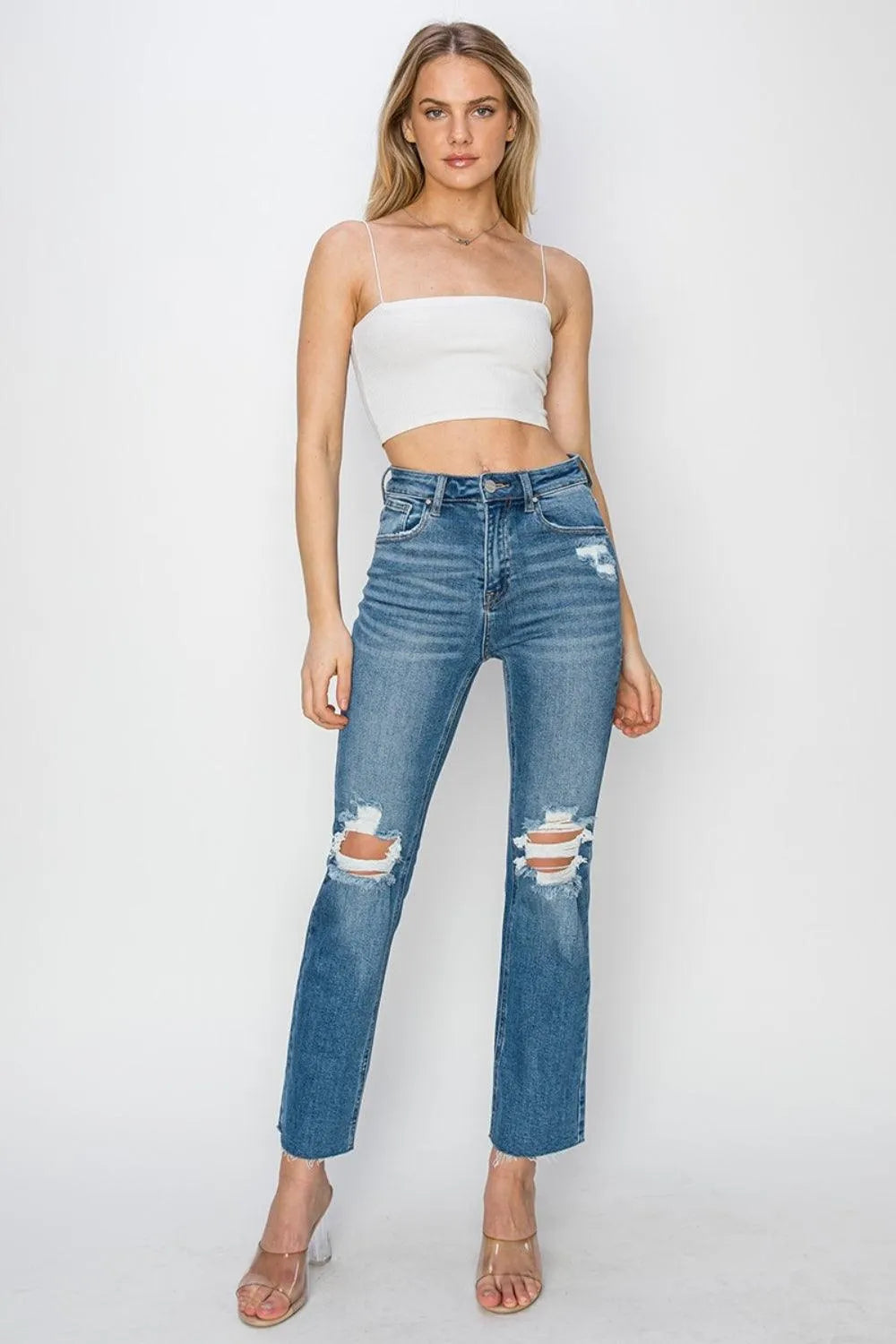 RISEN High Rise Distressed Ankle Jeans - 6i6