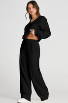 V-Neck Long Sleeve Top and Pants Active Set - 6i6