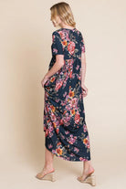 BOMBOM Floral Short Sleeve Maxi Dress - 6i6