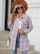 Plaid Collared Neck Long Sleeve Shirt - 6i6