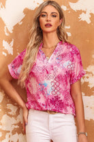 Floral Notched Neck Short Sleeve Top - 6i6