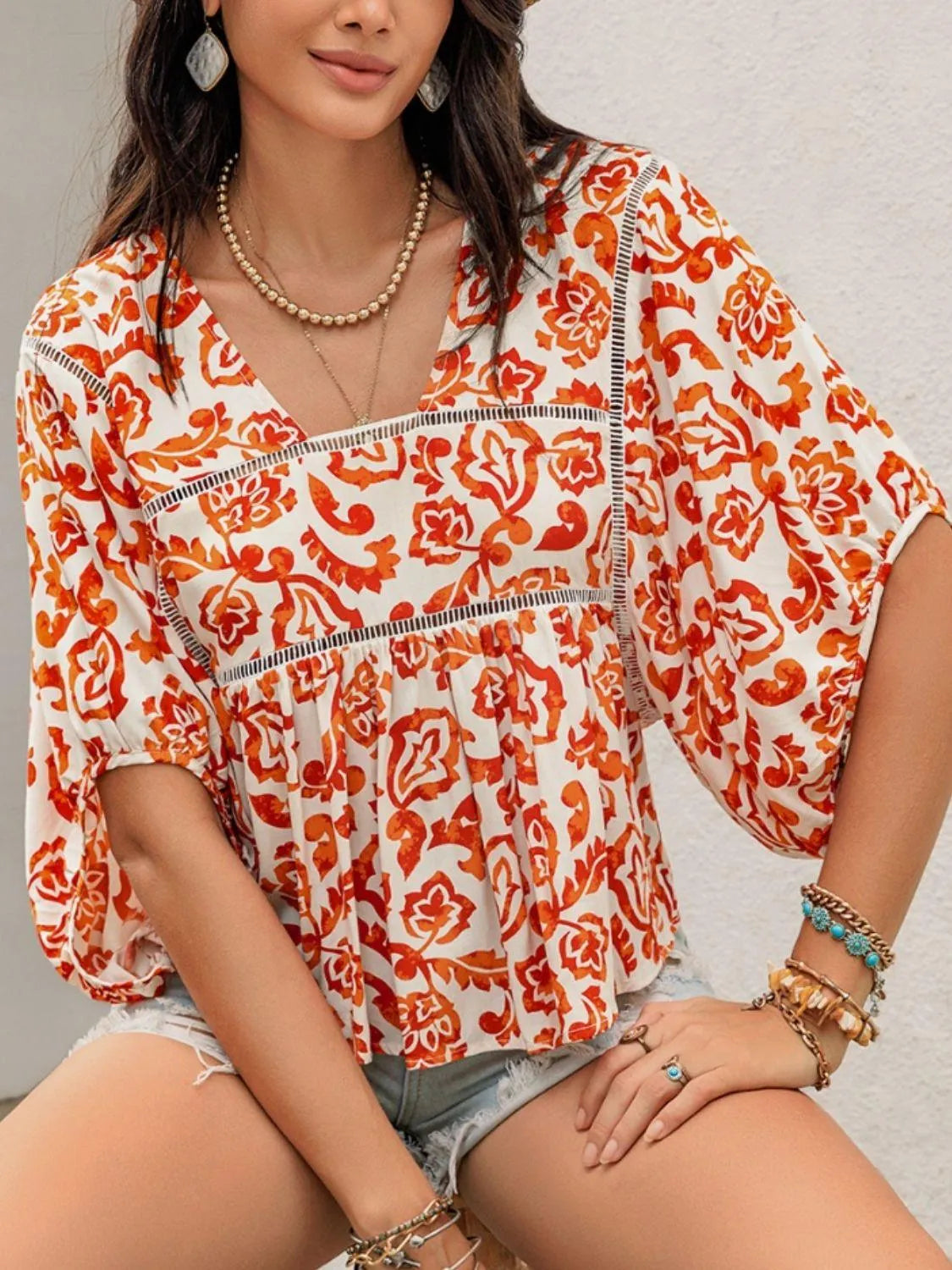 Printed Half Sleeve Blouse - 6i6