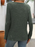 Ribbed V-Neck Long Sleeve T-Shirt - 6i6